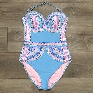 Lilly Pulitzer Anthea One‎ Piece Swimsuit Multi Seaside Shindig Blue Pink Size 8